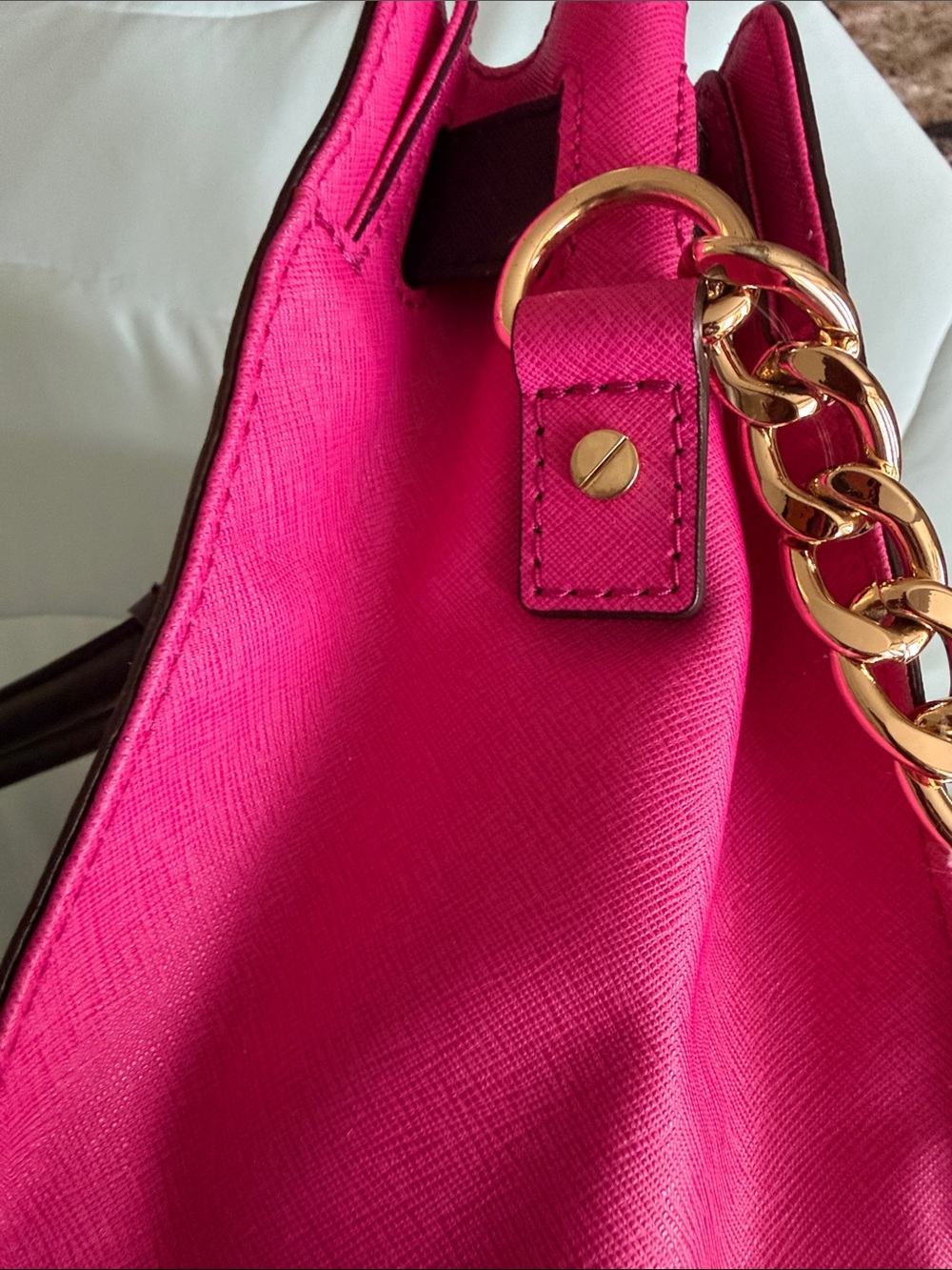 Michael Kors Hot Pink, Cream & Black Saffiano Leather Tote - Picture 3 of 11